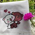 Cute Bubu Dudu Handmade Art for Couples on Handkerchief - (Name Customization Available)