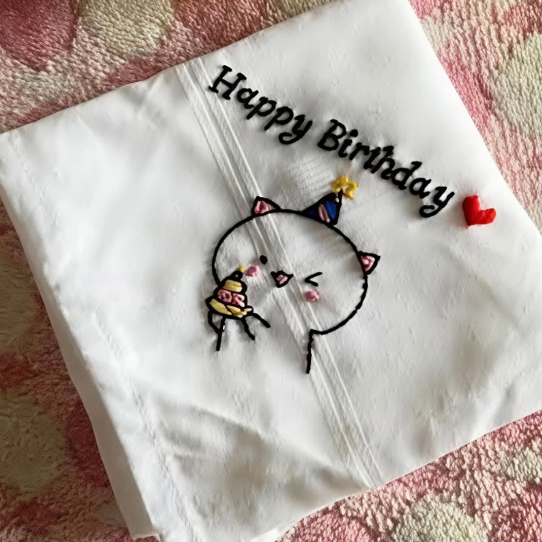 Happy Birthday Cute Embroidered Handkerchief
