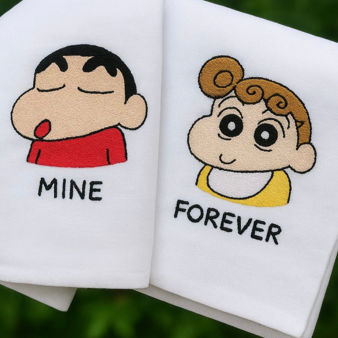 Shinchan Handmade Art on Handkerchief - Pack of 2 (Name Customization Available)