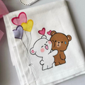 Cute Bubu Dudu Handmade Art for Couples on Handkerchief - (Name Customization Available)
